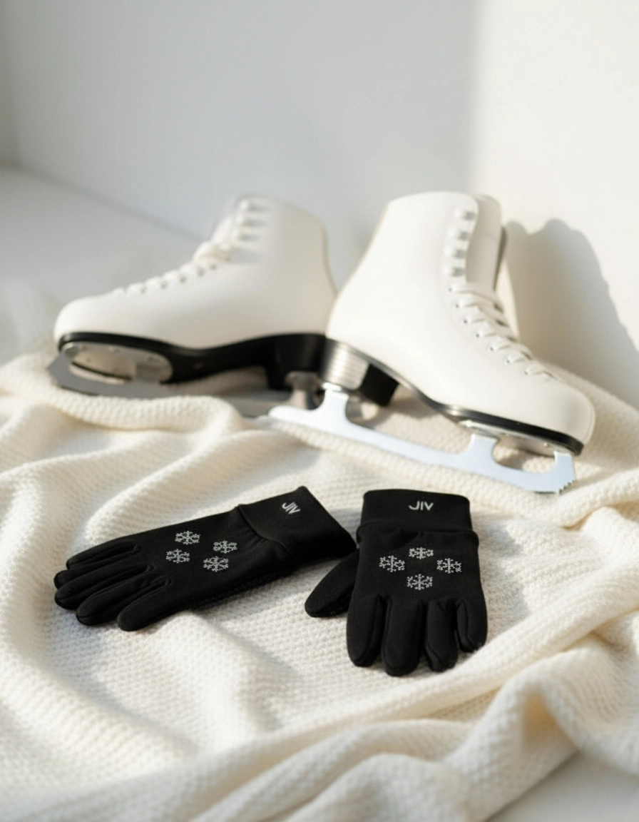 Rękawiczki łyżwiarskie JIV na jasnym tle – eleganckie akcesoria do łyżwiarstwa figurowego